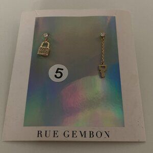 Rue Gembon Lock & Key Asymmetrical Drop Earrings – 18K Gold Plated, CZ, Like New
